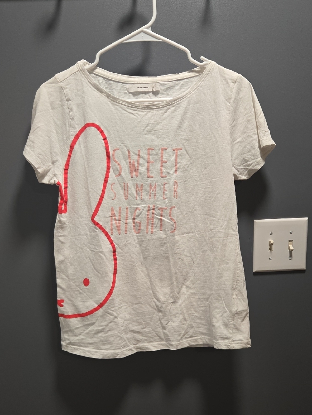 White Graphic Tee with Pink Bunny & 'Sweet Summer Nights'